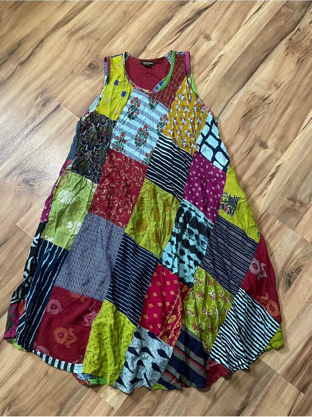 Ana & Rose Cotton Patchwork Umbrella Dress Geometric Floral Bohemian Midi OS